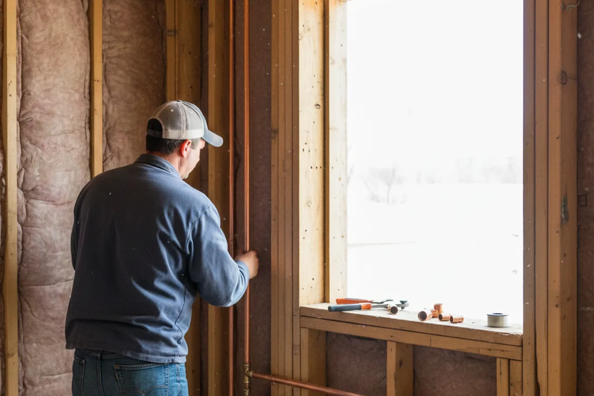 Licensed plumber running new copper supply lines in a Advent home